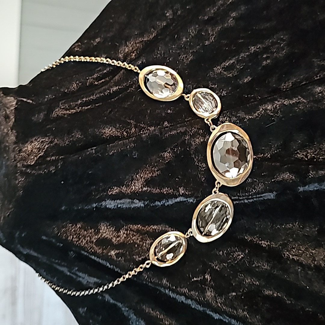 Ladies Necklace With A Darker Gold Tone With Glass Diamond Cut Beads 34$